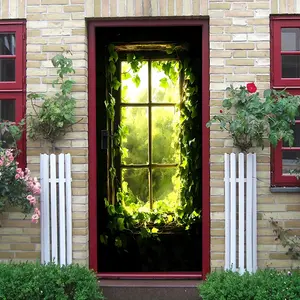 2pcs Vintage Vine Window View Wall Sticker Stereo Simulation Window Decal Self Adhesive Wallpaper for Living Room Bedroom Wall Decor Fake Window Scenery Green Plant Light Transmitting Effect Wall Art