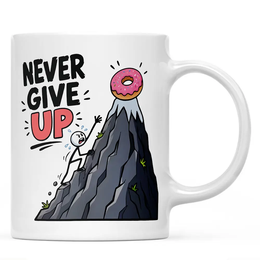 Ceramic Coffee Mug - Reusable Contemporary Kitchenware Drinkware, 0-500 ml Durable Inspirational Slogan Mug, Donut Mountain Humor Design Gift Idea For Dreamers, Single, Slogan Mugs