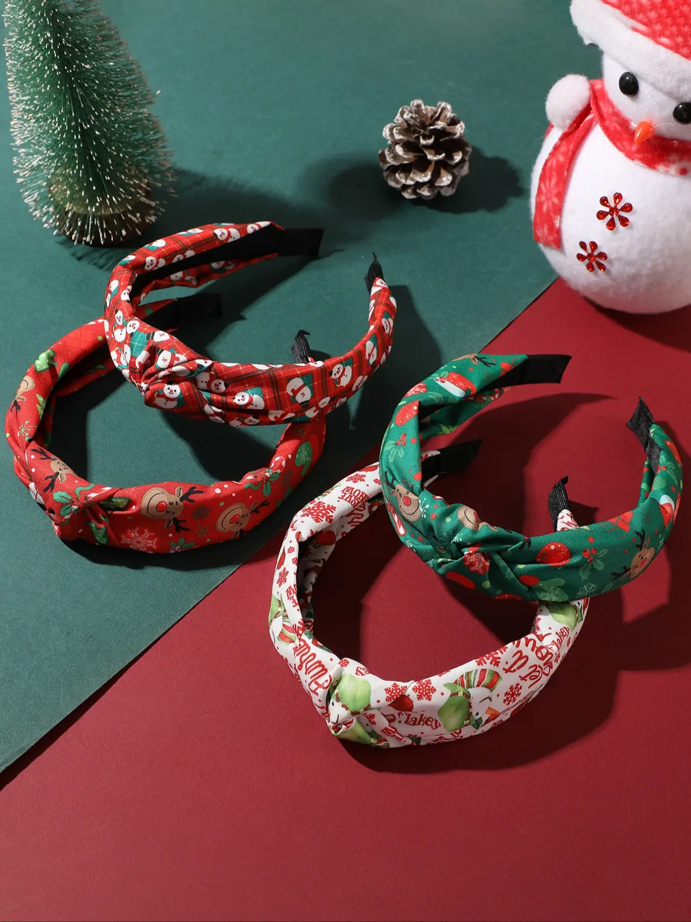 New Christmas Theme Snowman Snowflake Deer Print Twisted Hairband, Festive Atmosphere Sweet Women's Hair Accessory for Autumn Winter