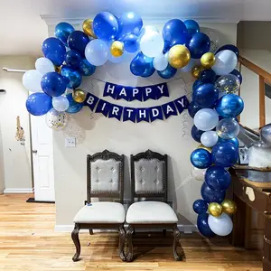 Navy Blue & Gold Balloon Kit, 60 Pcs 12-Inch Metallic & Macaron Blue Latex Balloons with Gold Confetti, for Birthdays, Weddings, Bridal Showers, Baby Showers, Graduations, and Father's Day