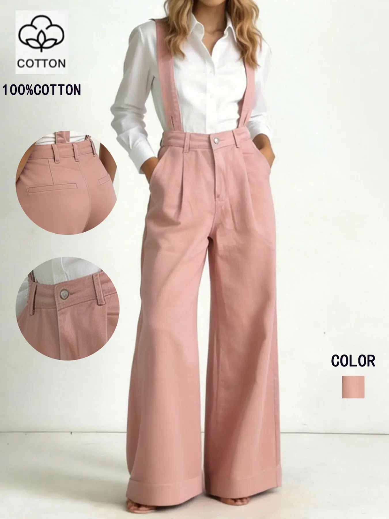 Women's Elegant Bohemian Style Loose Cotton Jumpsuit Bib Pants, Overalls, Comfortable and Stylish All-Season Wear, Perfect for Casual, Flare Jumpsuits