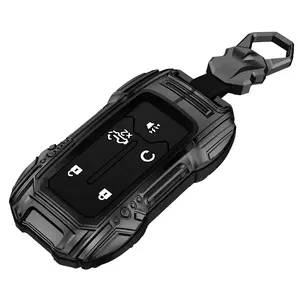 5-Button Chevrolet Key Fob Cover with Keychain Compatible with GMC Suburban Tahoe Silverado Terrain Yukon Sierra 1500 2500 3500 HD Chevy