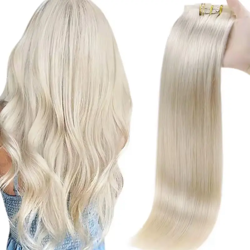 LUMEN 22" Hybrid Weft Clip Ins #613 Platinum Blonde | High Shine Pure Blonde Volume Set