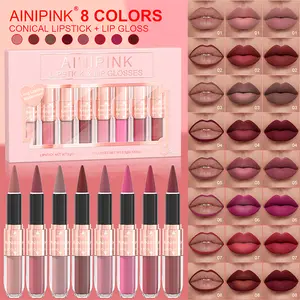 AINIPINK 8pc Matte Lipstick + Matte Liquid Lipstick Set 2-in-1 - Precision Tip Transfer Proof Lip Liner Duo, Full Coverage Lip Color Kit