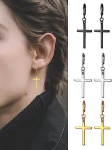 Street Style Cross Design Dangle Earrings for Gift, 6pcs Fashion Stainless Steel Ear Piercing Jewelry for Women and Men, Casual All-match Accessories for Party, Daily Wear，Unisex Jewelry