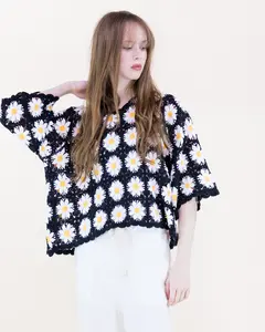 Daisy Bloom Crochet Top – Women’s Lightweight Floral Open Knit Sweater (One Size)