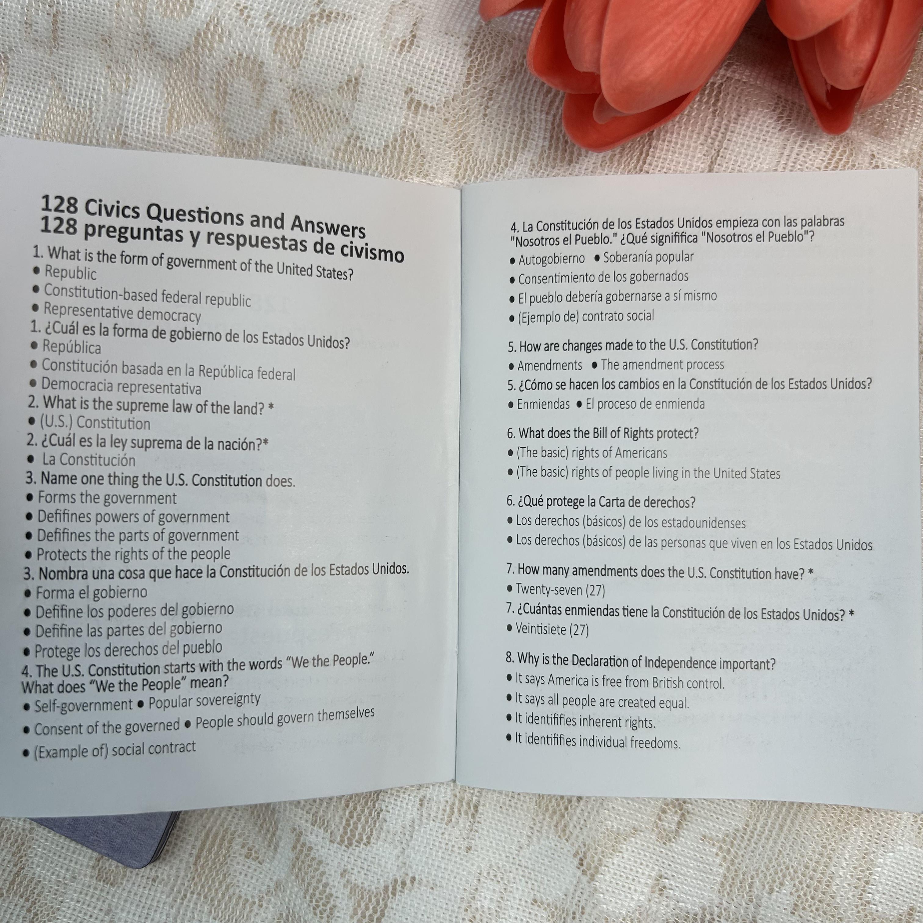 Tarjetas para La Ciudadania De Las 128 Preguntas U.S. Citizenship Flash Cards English Spanish US Civics Test Combo Set with Bilingual Booklet