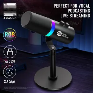 USB Computer Microphone with RGB Lighting, Live Streaming Microphone for PC Laptop Tablet Phone, Mute Noise Reduction Feature