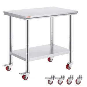 【Summervibes】VEVOR Stainless Steel Work Table 36x24 Inch with 4 Wheels Commercial Food Prep Worktable with Casters Heavy Duty Work Table for Commercial Kitchen Restaurant VEVOR Super Brand Day