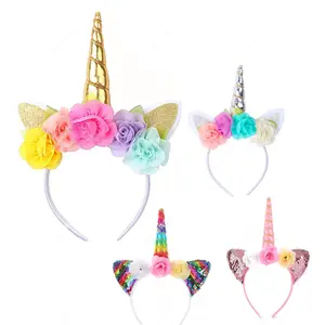 Unicorn Headbands 2 Pack LED Floral Light-Up Horn Headpieces for Parties - Durable Quality, Comfortable Fit, Safe for Kids, Easy On/Off Switch