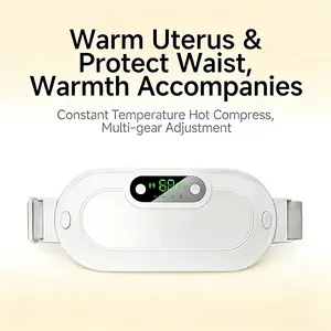 Period pain relief on the go! ️️ This white heating belt offers adjustable warmth and massage modes, with a digital display and USB rechargeable design—sleek, portable, and perfect for all-day comfort during your cycle!