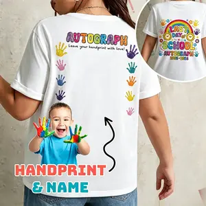 Last Day Of School For Teacher Shirt, Rainbow Autograph Shirt, Leave Your Handprint & Sign Shirt, Preschool Kinder Keepsake Shirt, Last Day Teacher Gift