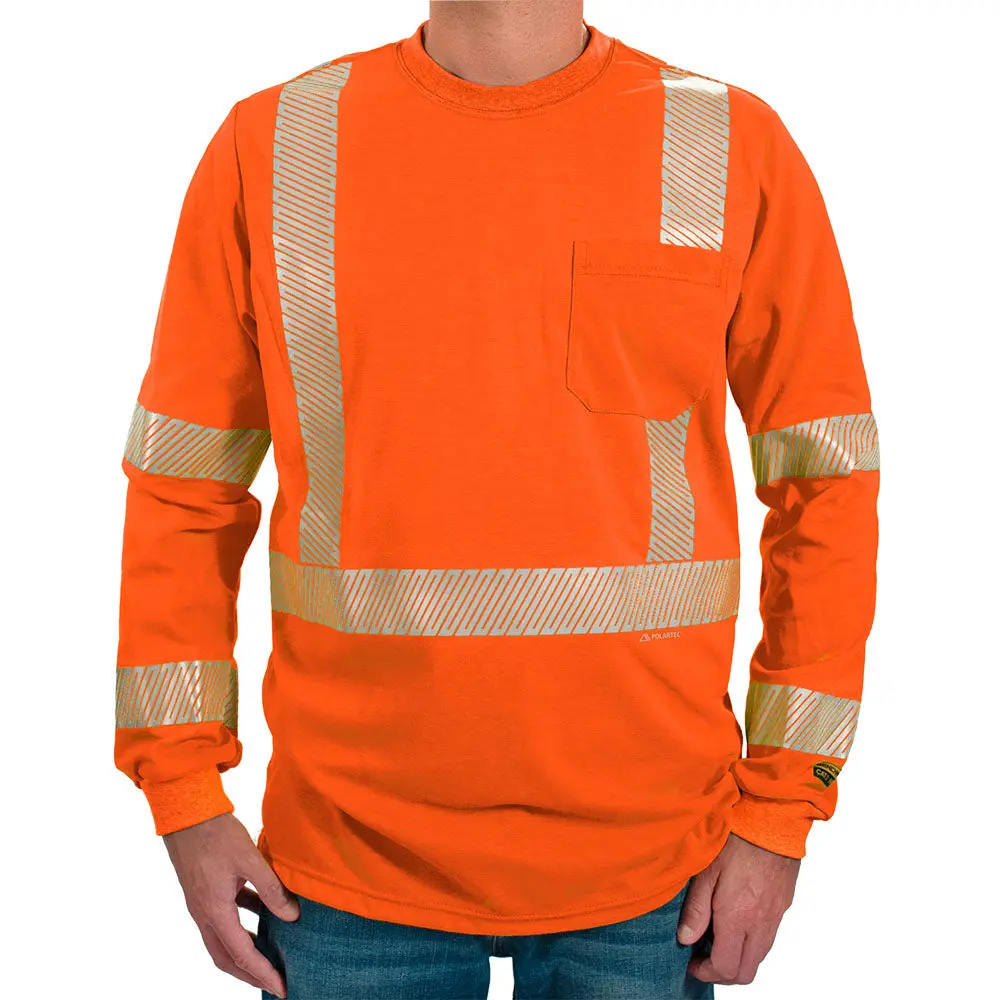 Polartec Orange Hi Visibility Flame Resistant Shirt with Segmented Striping