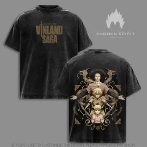 Vinland Saga Washed T-Shirt, Double Sided Vintage Anime Tee, Oversized Nordic Streetwear Graphic Shirt For Fans Of Thorfinn And Askeladd