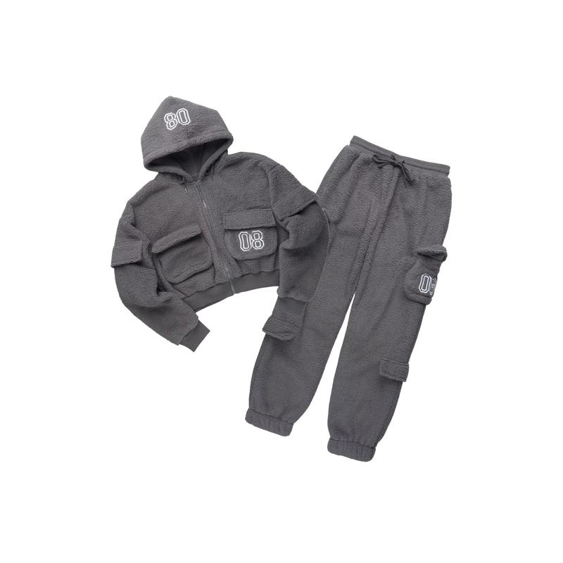 Renea Grey Sherpa Cargo Baggy Fit Track Set