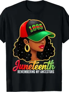 Juneteenth Remembering My Ancestors Juneteenth T-Shirt 100% Cotton Casual Short-Sleeve Crew Neck T-Shirt Regular Fit Blouse-Compatible for All Outfits, Machine Washable Everyday Basic/ Juneteenth Top