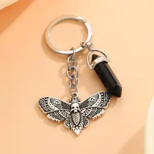 1pc Skeleton & Moth Charm Keychain - Detailed Alloy Design with Black Moth & Skull, Ideal for Key Decor, Stylish Keychain, Keychain Accessory, Handmade Keychain, Pendant Keychain|Moth Motif|Durable Alloy
