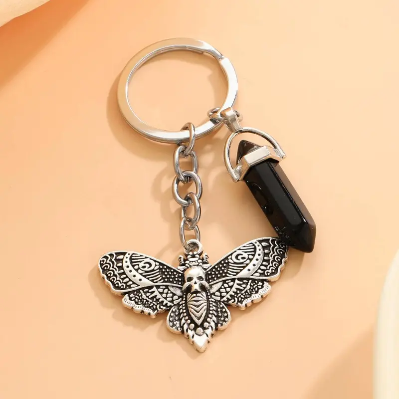 1pc Skeleton & Moth Charm Keychain - Detailed Alloy Design with Black Moth & Skull, Ideal for Key Decor, Stylish Keychain, Goth Keychain, Creepy Keychain, Keychain Accessory, Handmade Keychain, Pendant Keychain, Keyrings|Moth Motif|Durable Alloy