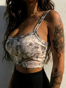 Women's Fashion Cool Versatile Spaghetti Strap Top, Street Style Comfortable Camo Print Slim Fit Ladies' Summer Shirt