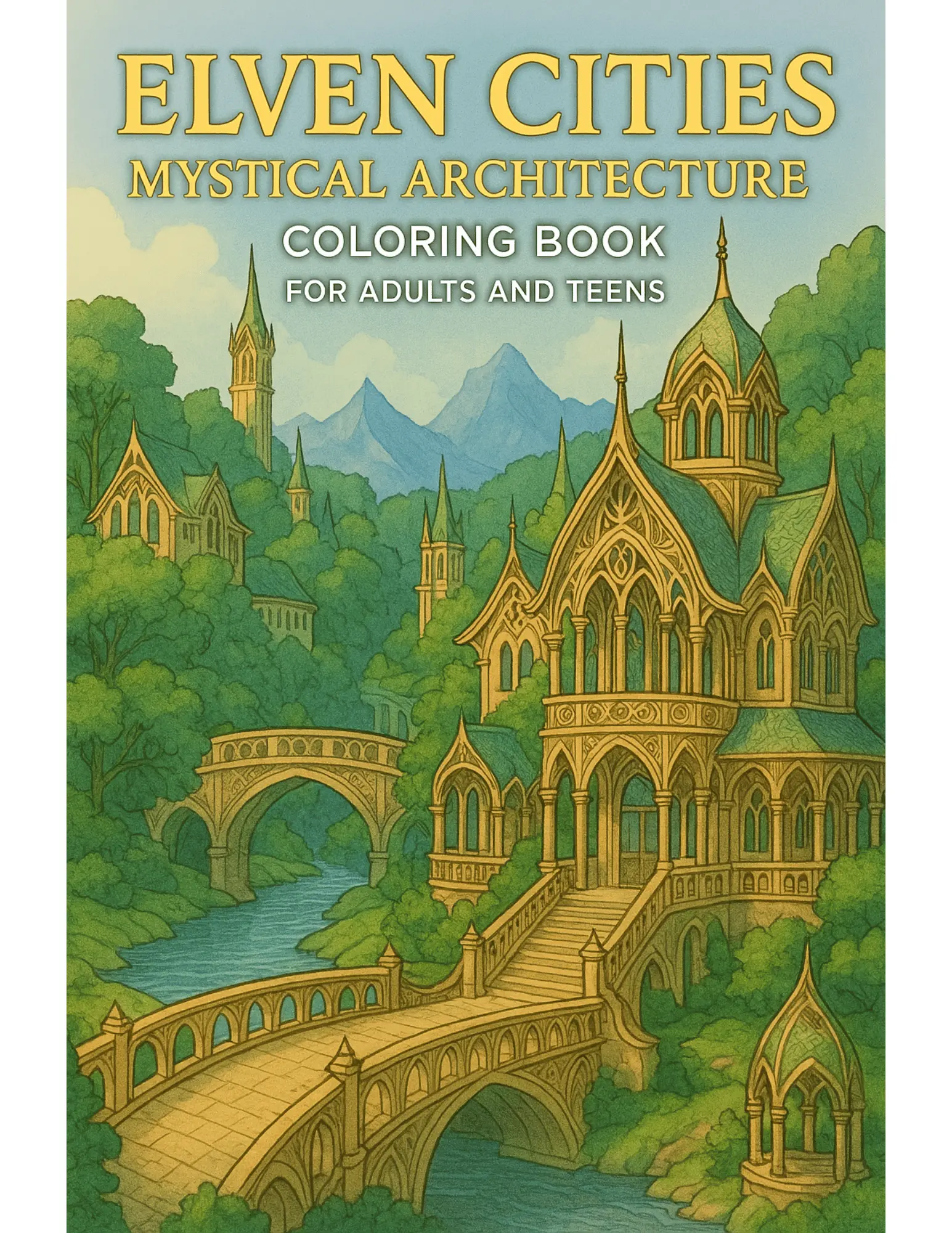 Elven Cities Mystical Architecture Coloring Book Sheets For Adults and Teens