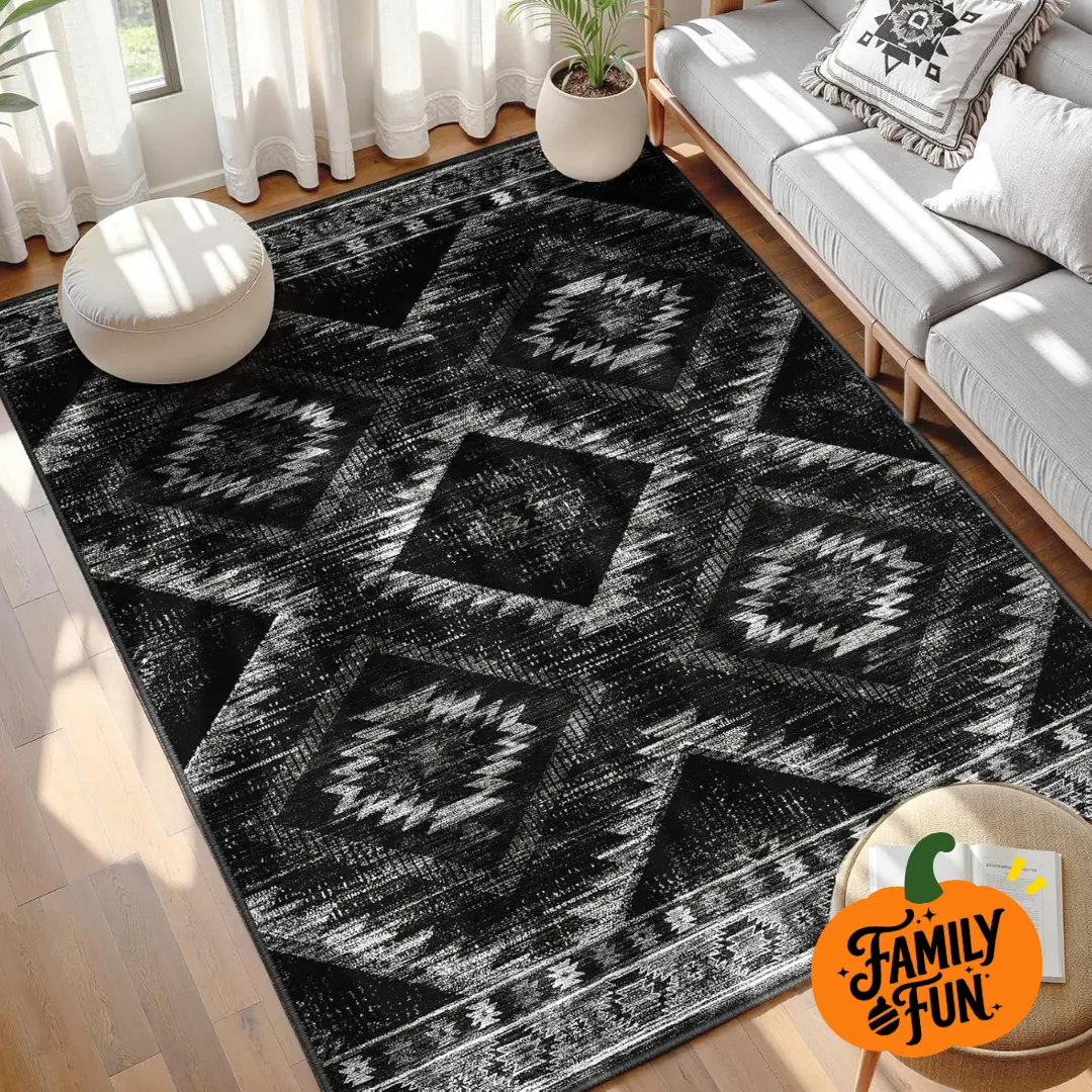 BESTSWEETIE Super Soft Machine Washable Geometric Design Indoor Area Rug - Large Faux Wool Aztec, Non-Slip, Wrinkle Resistant, OEKO-TEX Certified for Living Room & Bedroom Various Sizes Rustic Farmhouse Essential Geometric Design Rug - Familyfun Gift Idea