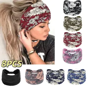 8pcs Pack Knotted Wide-Edge Headbands - High Elasticity Anti-Slip Hair Bands Suitable for Yoga, Running, Gym Training, Moisture-Wicking Soft Comfortable Wide Wraps for Fitness, Daily Wear & Post-Surgery ()