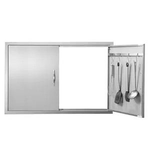 VEVOR BBQ Access Door, 39W x 26H Inch Double Outdoor Kitchen Door, Stainless Steel Flush Mount Door, Wall Vertical Door with Handles and Hooks, for BBQ Island, Grilling Station, Outside Cabinet