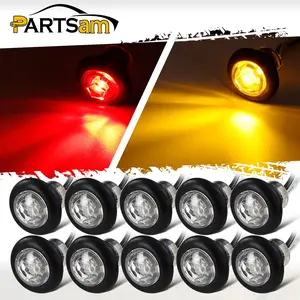 Partsam 10Pcs 3/4" Mini Round LED Marker Lights w Bullet Plugs, Sealed Waterproof Clear Lens 3/4 inch Clearance Lights for Trailer Pickup Trucks Car RV Camper ATV UTV Motorcycle 12V (5Amber + 5Red)