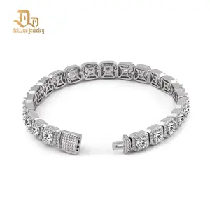 Delzzad 5MM Hip Hop Iced Out Tennis Bracelet D Color VVS Synthetic Moissanite S925 Unisex Sterling Silver Brilliant Tennis Chain for Dating Engagement Party Christmas Gift