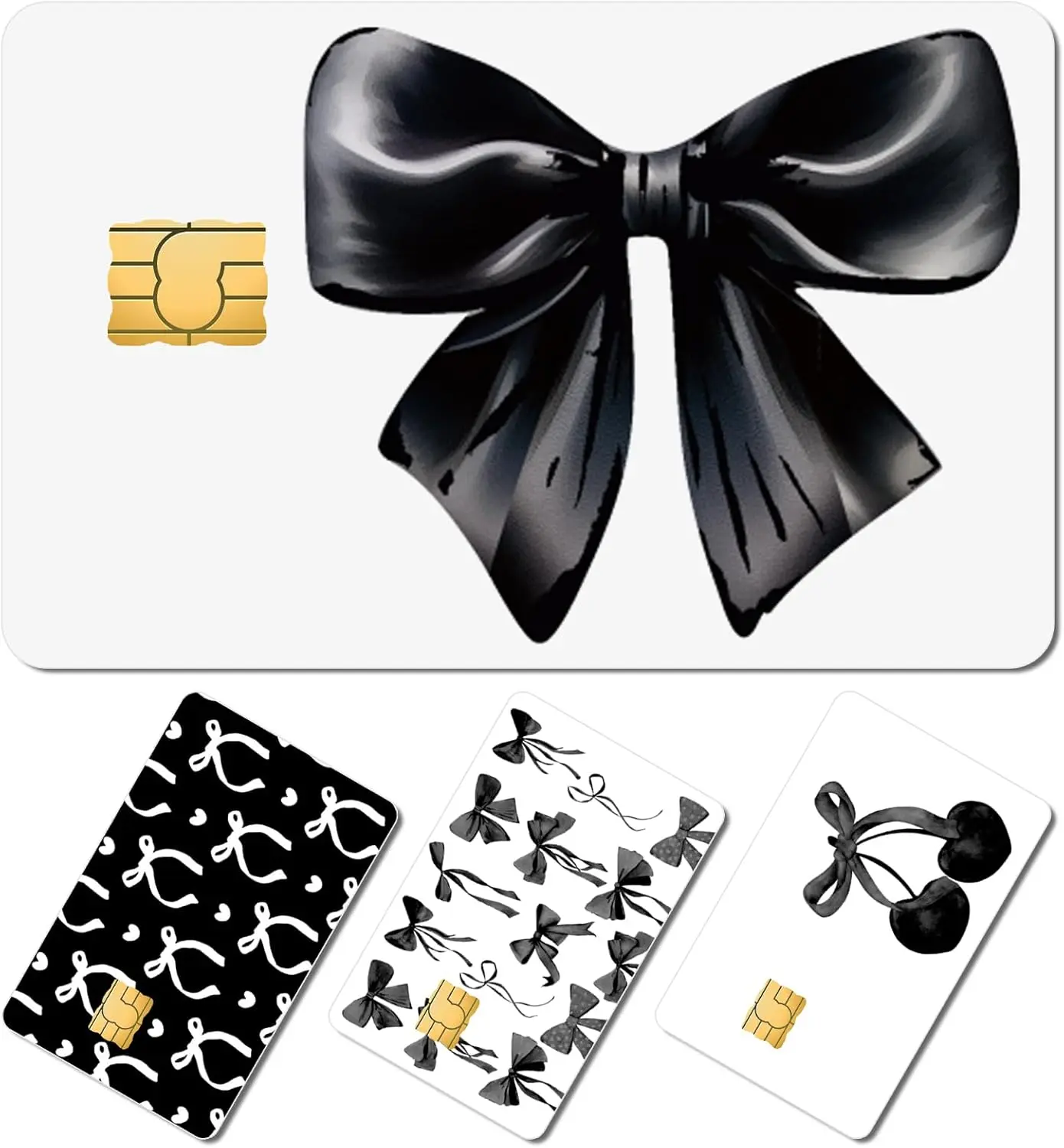 16-Count Adhesive PVC Credit Card Covers Set - Bow Design, Durable, Anti-Wrinkling, Versatile Uses for Transportation, Elegant Debit/ID Card Stickers (Black)