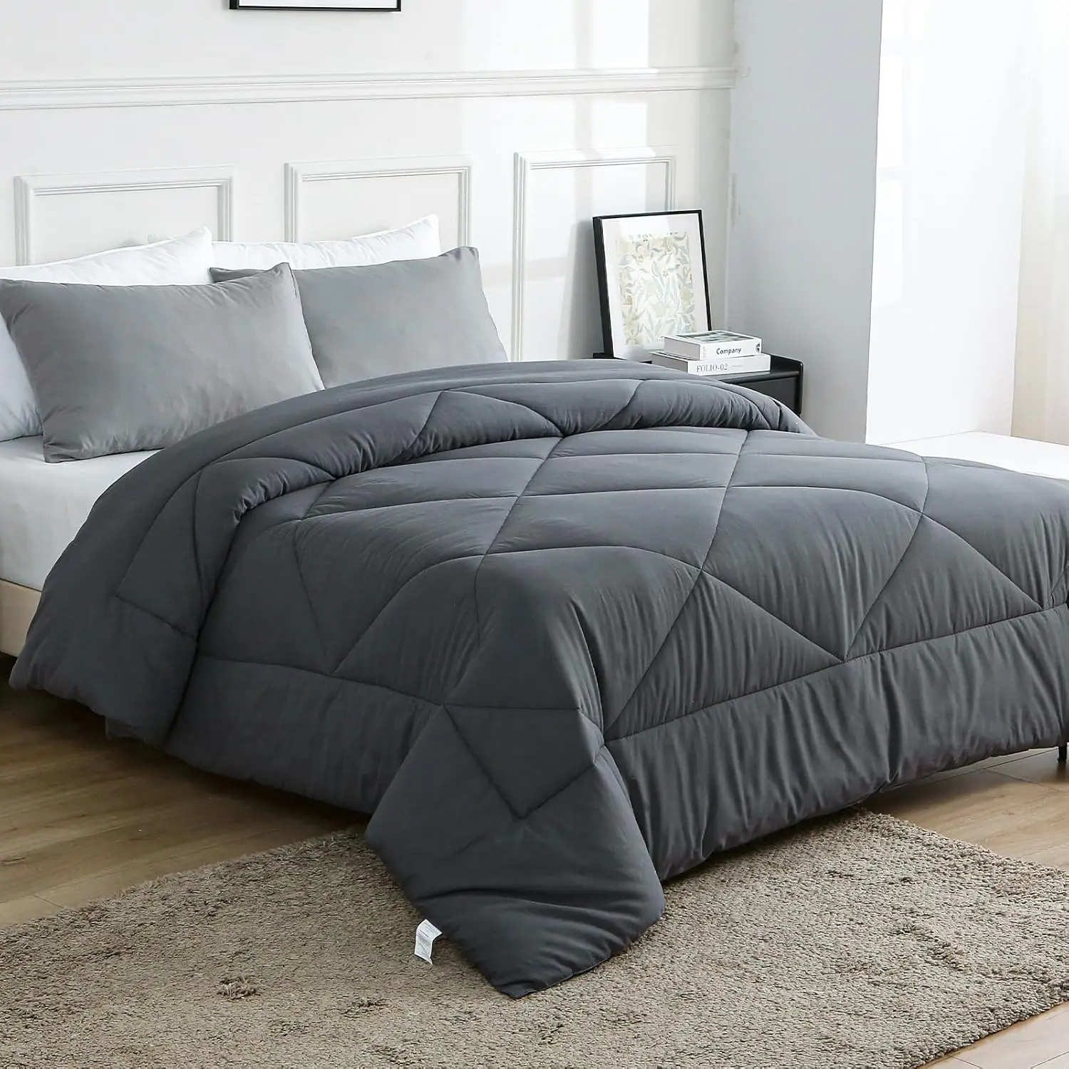 100% Cotton Filled Comforter, Premium Upgraded Cotton Bed Quilt Suitable for All Seasons, Comfortable Soft Noise-Free, Breathable and Fluffy, Queen, Gray | 100% Cotton, All Seasons, Breathable Fluffy, Soft Noise-Free