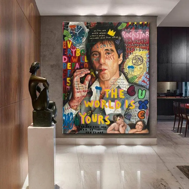 Banksy Style Scarface Poster Print Unframed The World Is Yours Graffiti Banksy Scarface Pop Art, Tony Montana Street Graffiti Wall Artwork, Gift