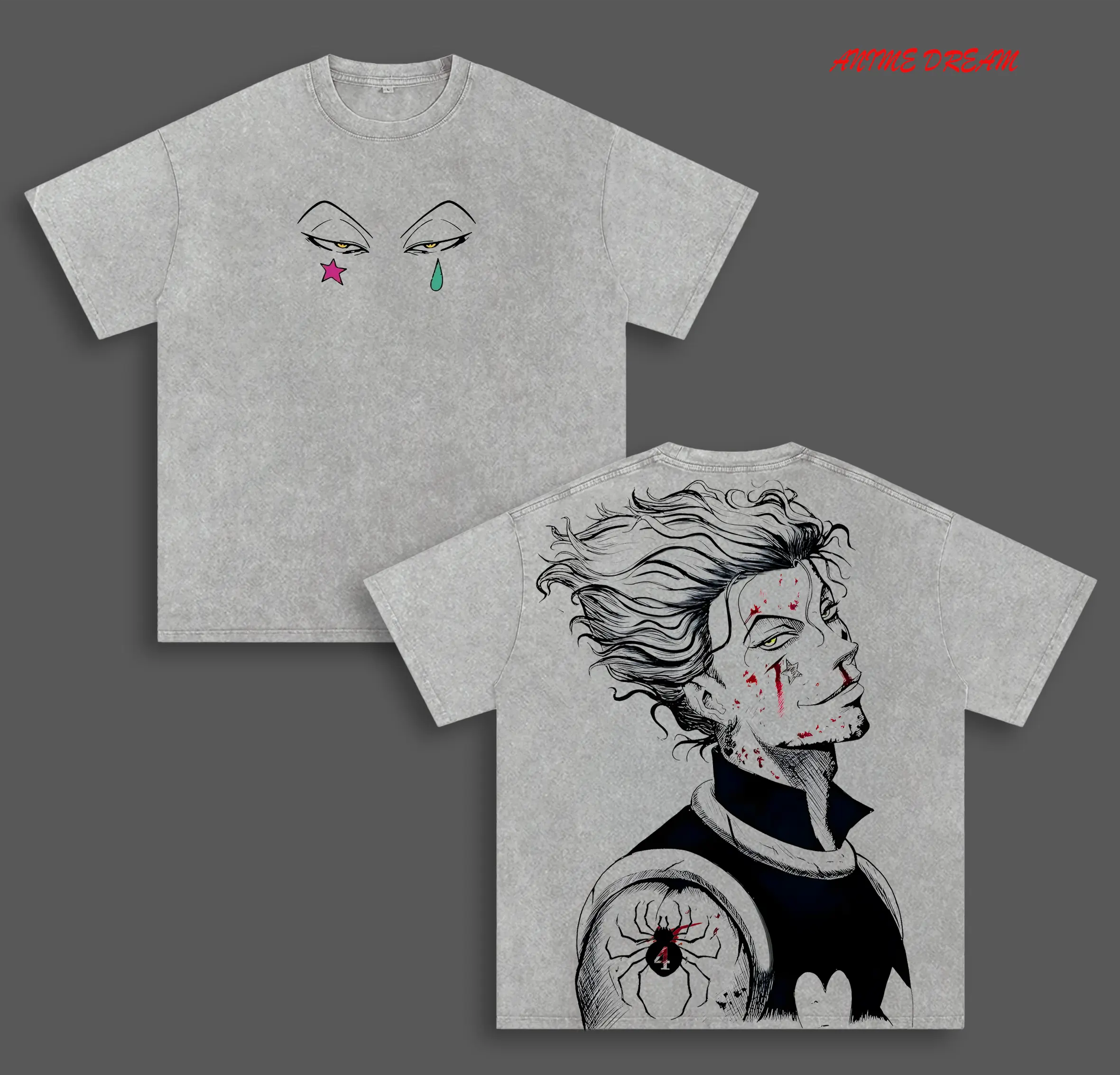 Hisoka Morow Hunter x Hunter Anime Double Printed Vintage Washed Tee Unisex Oversize Anime Manga Washed Heavyweight Cotton T-shirt