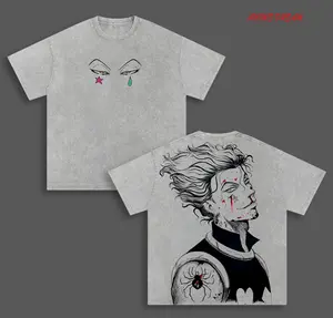 Hisoka Morow Hunter x Hunter Anime Double Printed Vintage Washed Tee Unisex Oversize Anime Manga Washed Heavyweight Cotton T-shirt