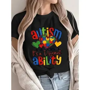 Autism Awareness Cotton TShirt Featuring Colorful Puzzle Heart Print With Statement Emotionally Inspired Design Comfortable Casual Summer Top for Men and Women