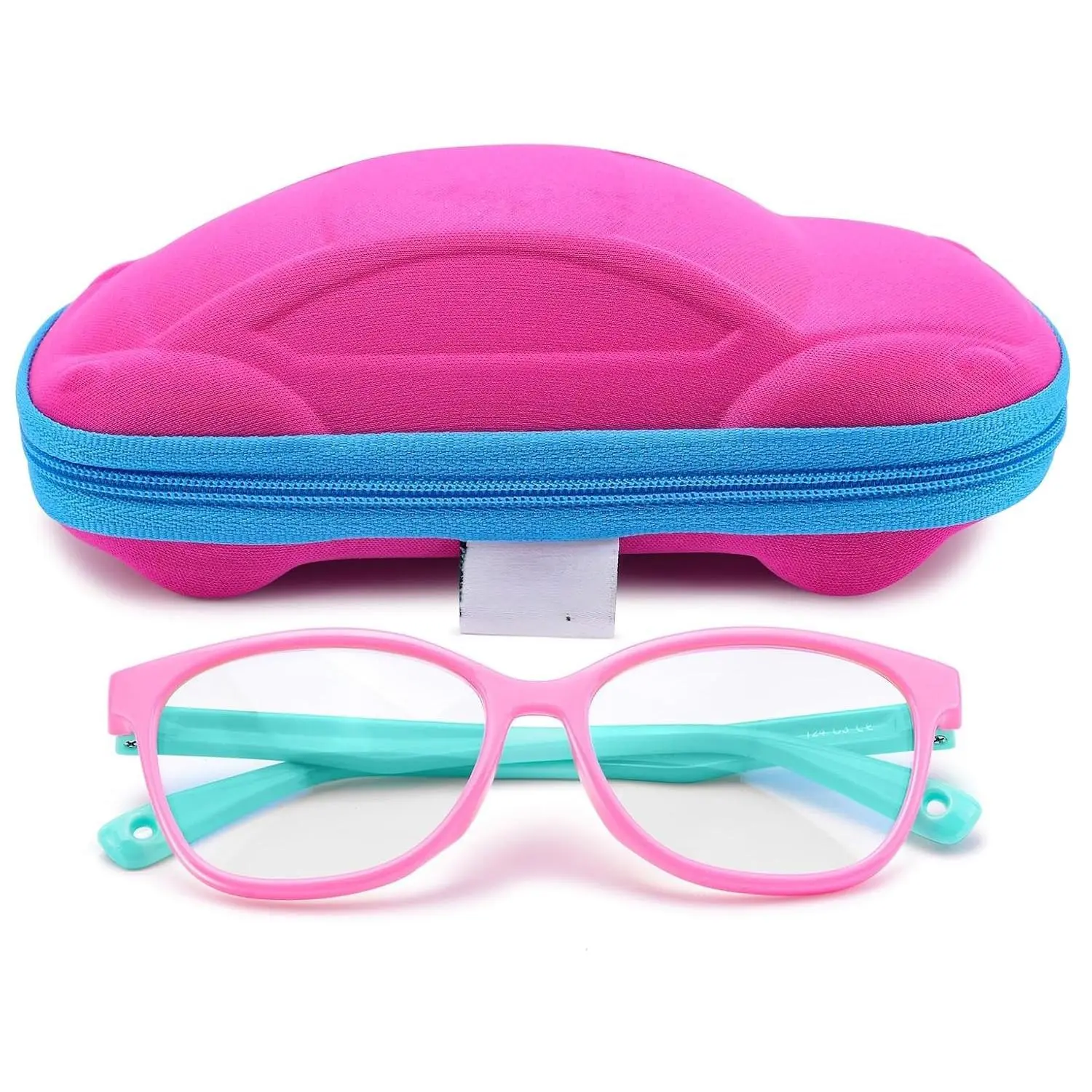 Z-SGL2 Kids' Blue Light Glasses, Transparent, 3-12 Years (3-4 Years Compatible), UV400 Protection, Adjustable Elastic Strap, Cute Car Case, Ideal for Screen Time