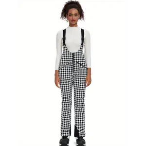 [Houndstooth Snowboard Bib Pants] Waterproof Houndstooth Snowboard Bib Pants - Cozy Warmth, Women's Insulated Ski Overalls with Adjustable Straps and Pockets, Warm Winter Outdoor Gear for Snowboarding & Hiking