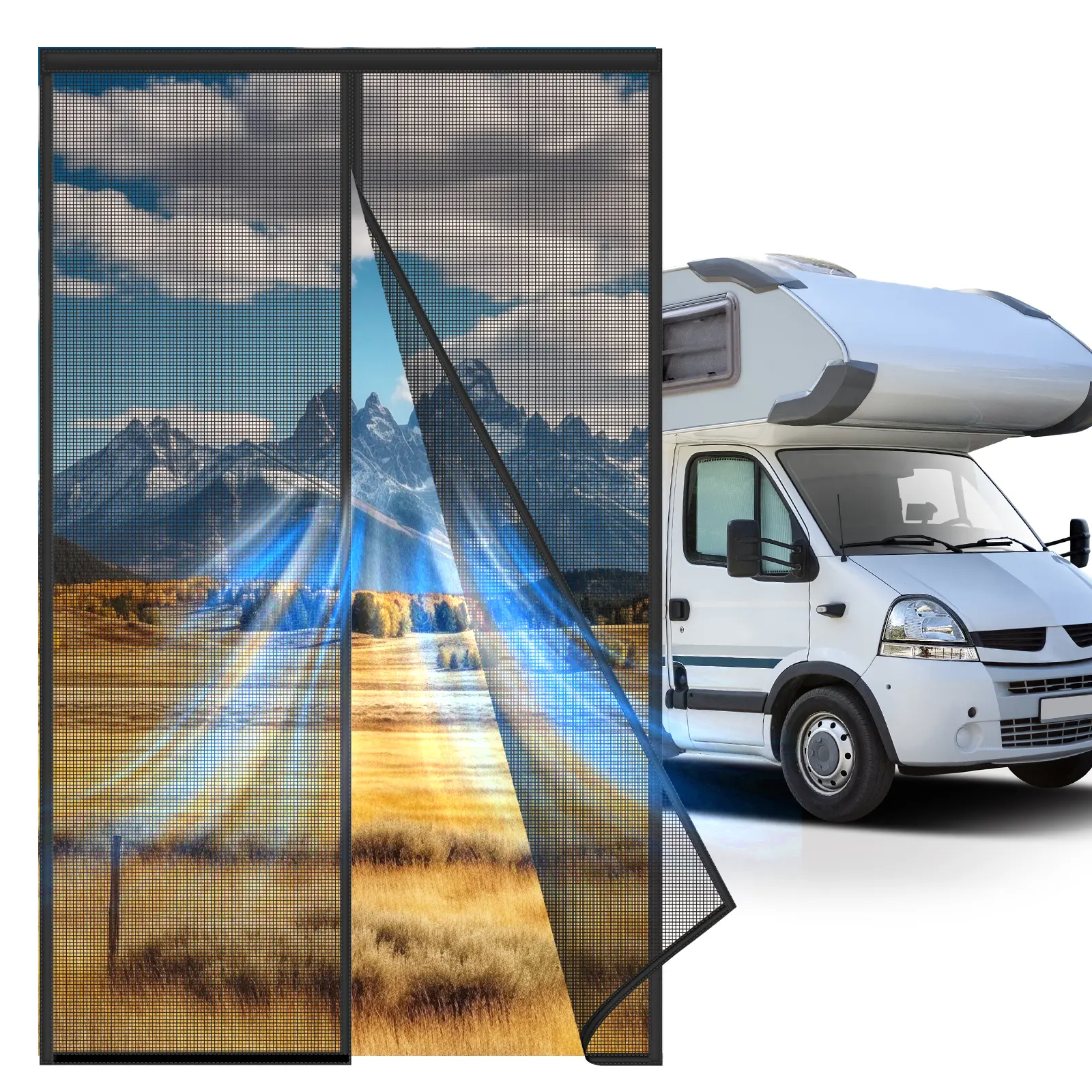 Magnetic RV Screen Door Curtain – Tear-Resistant Mosquito-Repellent Mesh for Camper, Travel Trailer, Fifth Wheel, Durable to Keep Bugs Out & Let Fresh Air in, Easy Installation & Pet-Friendly