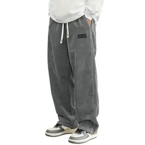 Loose-fitting corduroy pants — straight-leg running pants with a drawstring waist and functional pockets, suitable for casual and outdoor activities.