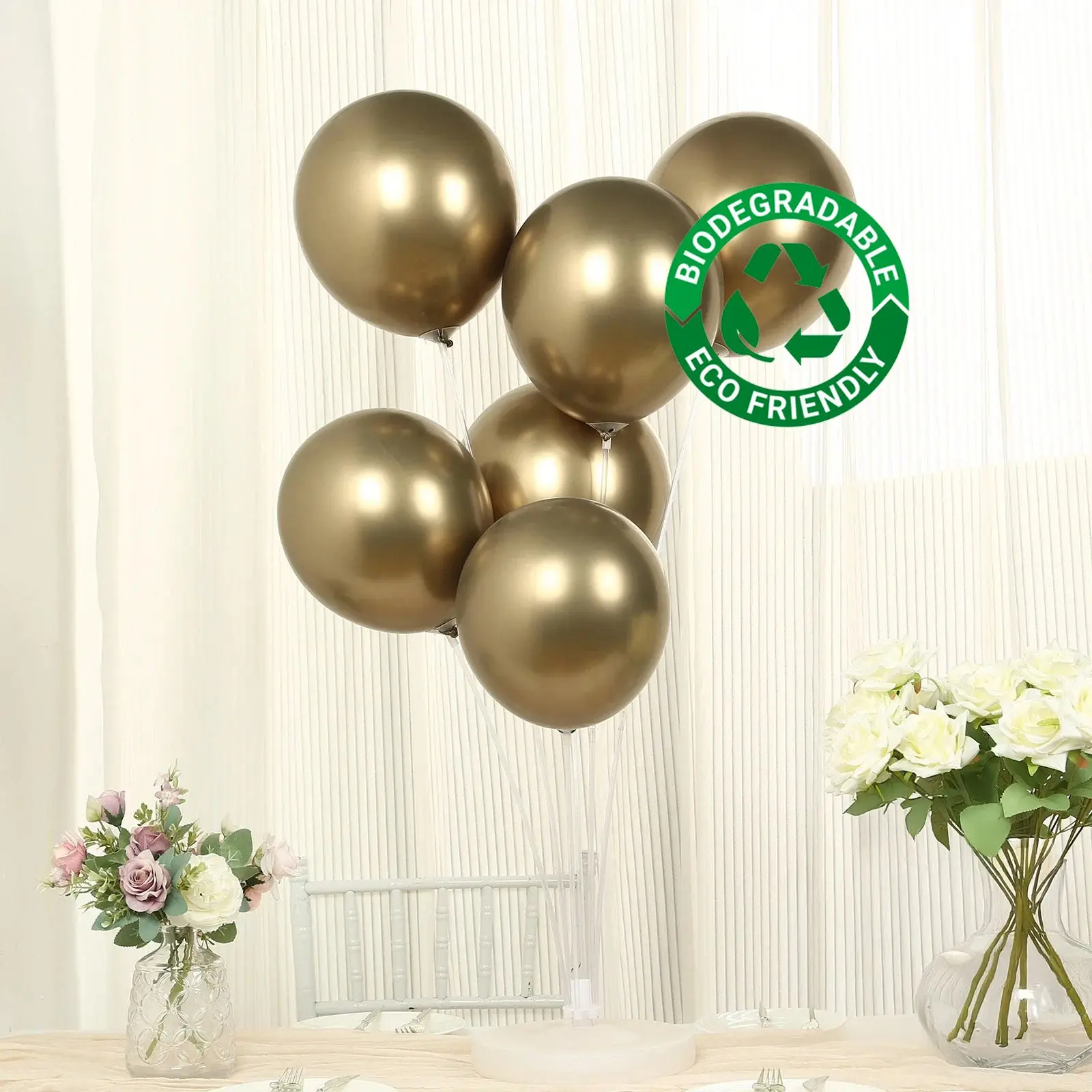 12" Chrome Champagne Biodegradable Latex Balloons, 50-Pack Thick Eco-Friendly Metallic Balloons for Wedding Decorations & Festive Party Supplies, Weddings