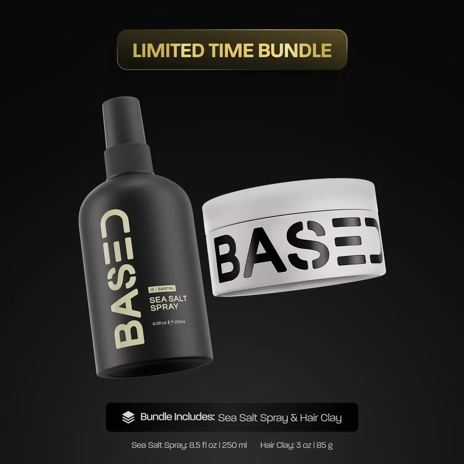 BASED Texture & Hold Duo: Sea Salt Spray & Hair Clay Bundle - Non-Toxic Volumizing Spray with Kelp & B5 + Strong Hold Texturizing Clay with Santal Sandalwood, Low Shine, Paraben Free