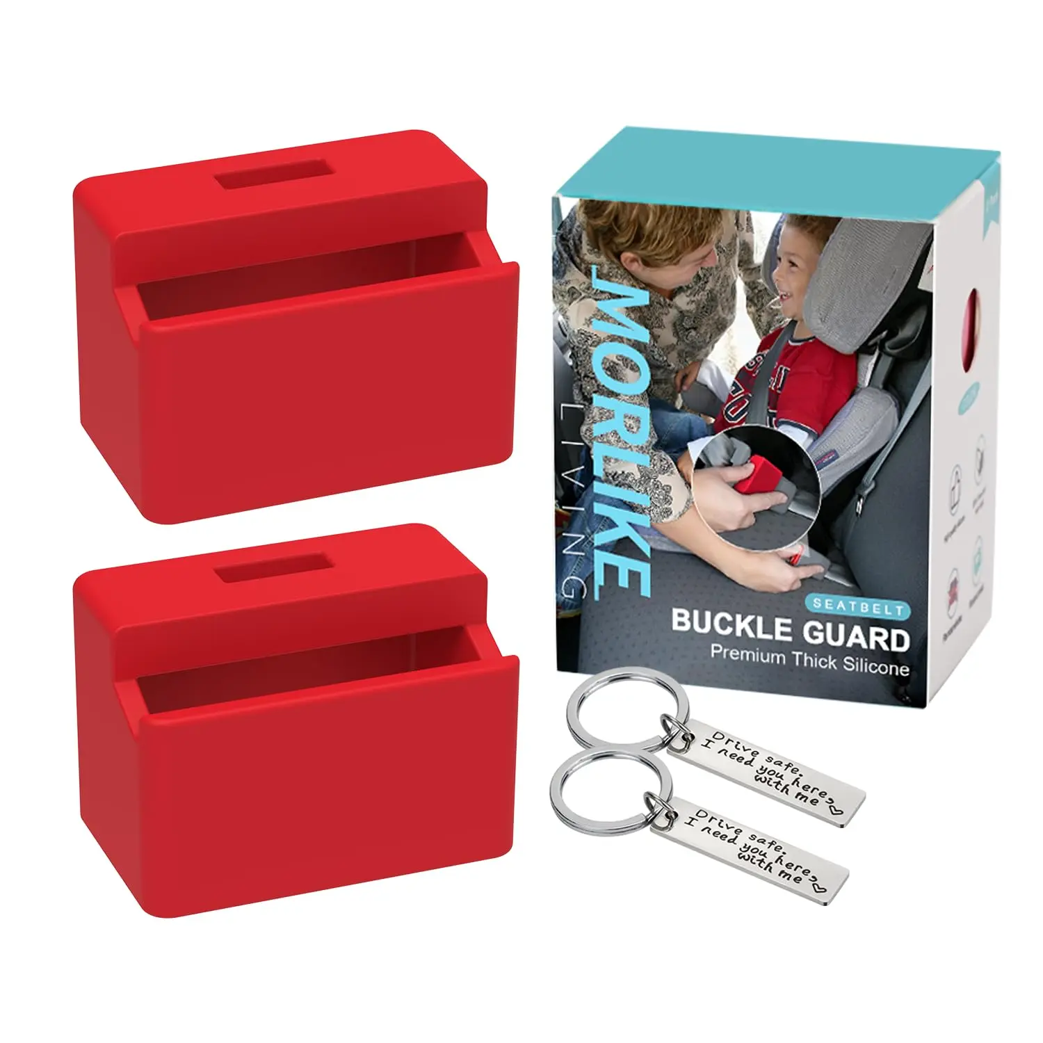 Silicone Universal Child-Safe Seatbelt Buckle Guard Lock, 2-Pack Red Car Interior Fastener Clip - Prevent Unhooking, Keep Kids Safe, Fits Most Vehicles