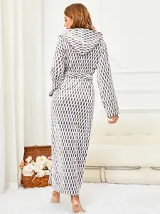 Back Print, Checkered Hat Robe, Women's Gray