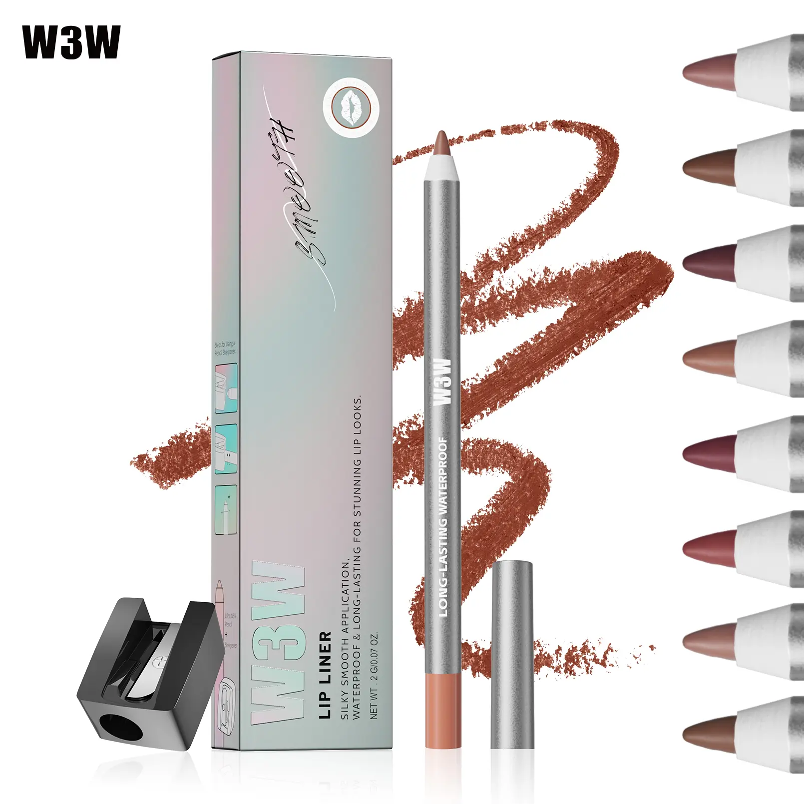 Lip Contour Pencil, Creamy Matte Lip Liner for Overlined Lips, Smooth Glide Waterproof Lip Makeup Pencil to Define and Shape Your Lip Look, 8 Nude Shades with Sharpener.