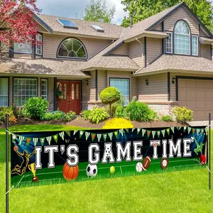2D Flat Banner 1pc, Sports Field Decoration, Hanging Sport Theme Sign, Football Basketball Baseball Party Supplies, Indoor Outdoor, No Power Needed