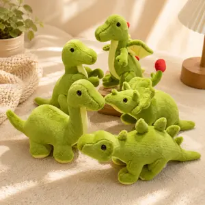 Cute Green Dinosaur Plush Toy Set (T-Rex, Triceratops, Stegosaurus, Diplodocus, Pterosaur) - Soft, Cuddly Home Decor Doll Ornaments & Comforting Gifts