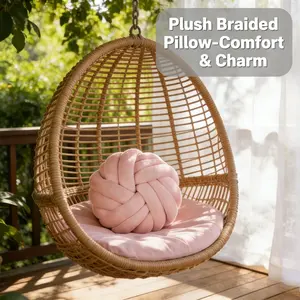 Woven Ball Pillow, Velvet Texture Creative Knot Cushion, Sofa Bedroom Soft Decorative Pillow, Comfortable Skin-Friendly Style Home Item