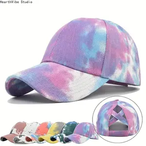 Tie-Dye Criss-Cross Baseball Cap — Open-Back Hat for Braids, Women's Long-Hair Cap, Duckbill Cap