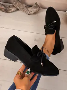 Women's British Style Bowknot Loafers, Size 36-43, Square Toe Pointed Toe Shoes, Casual Fashion Footwear for All Seasons