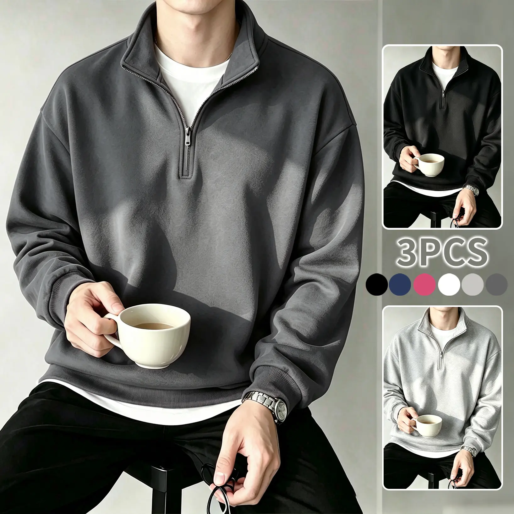Dark gray + black + light gray